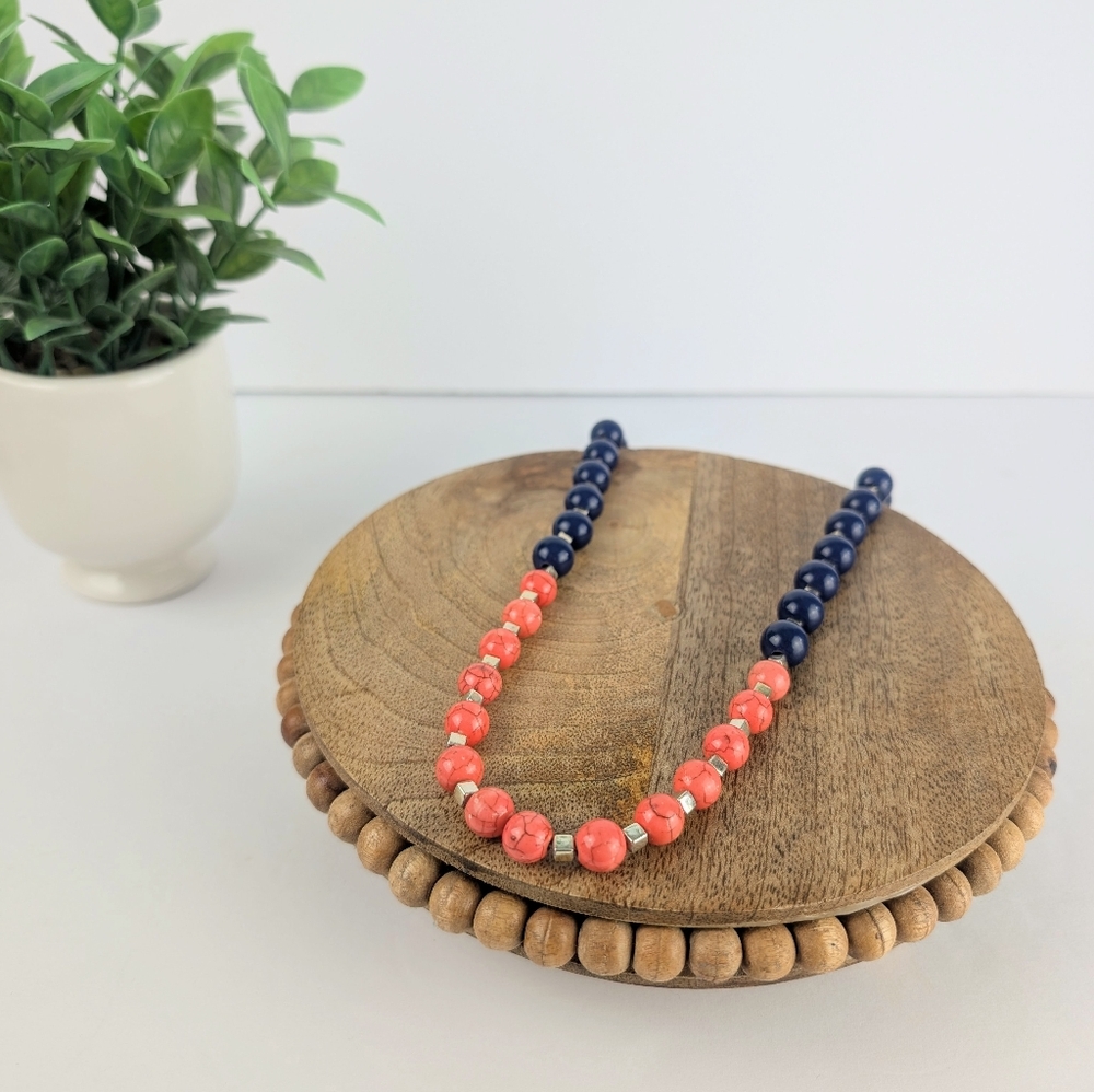 Peach & Navy Beaded Necklace